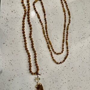 Brown beaded necklace lot